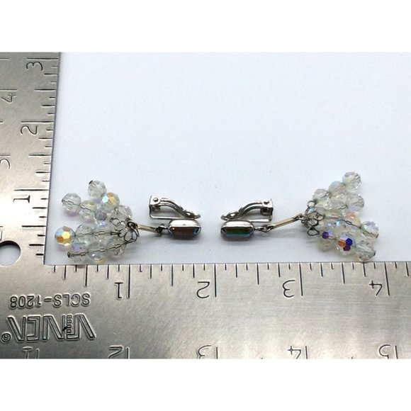 Vintage Lewis Segal California Clip On Earrings Rectangle AB Rhinestone With AB - Picture 4 of 6